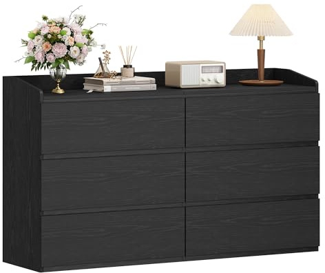 Hzuaneri Kommode mit 6 Schubladen, 40 x 138 x 84 cm, Schwarz | Seitenschrank mit Arbeitsfläche, Spind mit oberem Geländer, Moderner Stil, Geeignet für Wohnzimmer und Schlafzimmer DC32604X