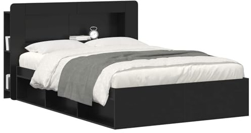 vidaXL Kopfteil-Schrank mit Speicher Schwarz Holzwerkstoff, Organisationsschrank fürs Schlafzimmer, vielseitiger Kopfhörer, stylische Ergänzung, haltbare Aufbewahrung
