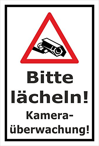 Melis-Folienwerkstatt Schild Videoüberwachung - Bitte lächeln – 15x10 cm – 3mm Aluverbund – Bohrlöcher – mehrere Größen/Materialien