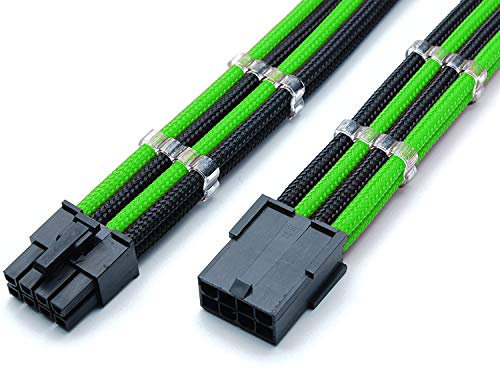 Shakmods 8 Pin ATX CPU Motherboard Sleeved Extension Cable 30cm + 2 Cable Combs (Green & Black)