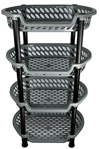 A406 4 TIER VEGETABLE FRUIT STORAGE KITCHEN UTILITY STACKING STACKABLE BASKET RACK (Silver)