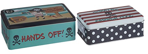 Premier Housewares 507318 Kitchen Storage Tin, Rectangular, Multi-Colour, Set of 2 - Pirate, 13 x 20 x 7 cm