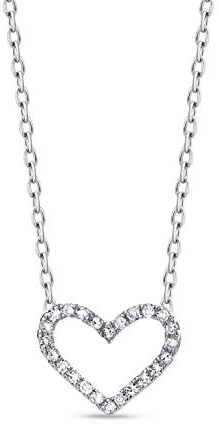 OROVI Herz Halskette Damen Kette mit Diamant 0.06 ct Weißgold 9 Karat / 375 Gold Goldkette mit Brilliant