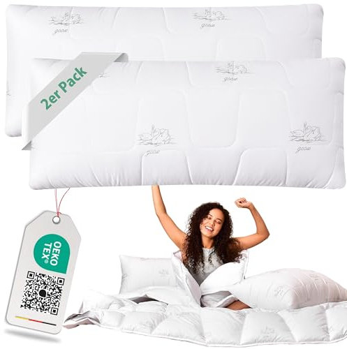 sei Design Kopfkissen 40x80 [2er Set] - Schlafkissen mit Daunen-Gefühl - Kissen-Füllung & Bezug aus 100% weicher Mikrofaser - Alternative zu Daunen-Kissen