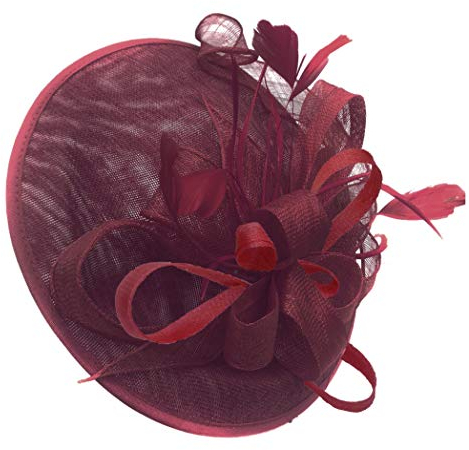 Caprilite Burgundy and Burgundy Sinamay Big Disc Saucer Fascinator Hat for Women Weddings Headband