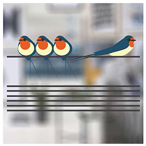 I Like Birds – 4 Schwalben auf einem Draht Fensteraufkleber – dekorative statische Glasaufkleber für Fenster
