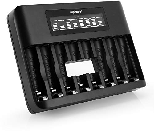 Tenergy TN480U 8-Bay LCD Display Fast Charger for NiMH AA AAA Rechargeable Batteries with Mirco USB and USB Type C Input for AA and AAA Rechargeable Batteries