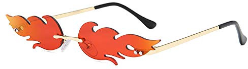 Grainas Retro Flamme Form Sonnenbrille für Damen Herren Randlose Brille Ultraleicht Metall Brillenfassungen Verspiegelt Sunglasses UV400-Schutz