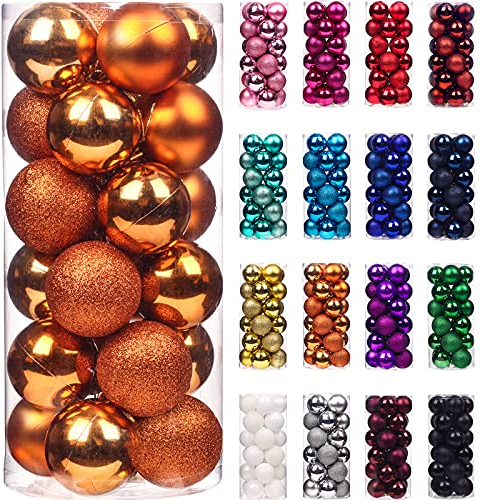 Emopeak 24 palline di Natale ornamenti per albero di Natale, mini infrangibili, decorazioni per albero di Natale, palline da appendere per festività, matrimoni e feste (arancione, 3-3,1 cm)