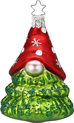 Christbaumschmuck Glas 8.5cm Wichtel Tanne mundgeblasen handbemalt Weihnachtskugeln rot grün
