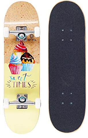 BTFL Kinder Komplettboard Alice, Kinder Skateboard 7.5 x 28 mit ABEC 9 Kugellager für Anfänger und Fortgeschrittene, Geschenke für Mädchen und Jungs: