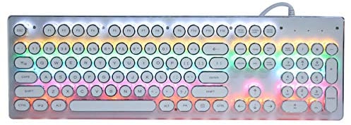 ASHATA Wired RGB Mechanical Gaming Keyboard, UK Layout, Blue Switch Classic Punk Retro Style Mechanical Keyboard for PC Computer(White, 104 Key)