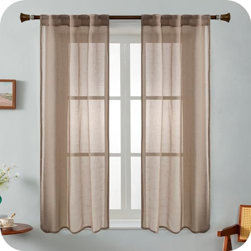 GIRASOLE HOME Coppia Tende Haiti Filtranti Simil Lino con Trama a Croci 2 Pannelli con Tasca e Passanti Nascosti (Tortora, 70x150cm)