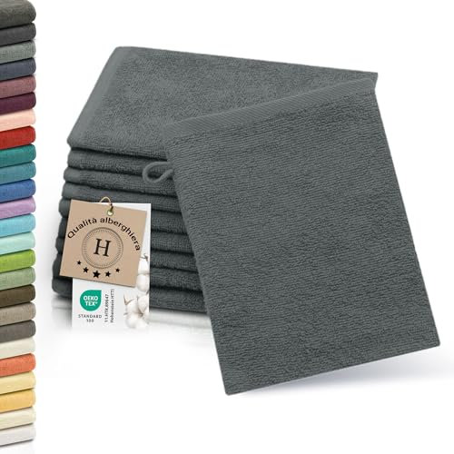 ZOLLNER 10 manopole da bagno - morbide e assorbenti guanti in spugna - lavabili a 95°C - cotone - 16x21 cm - graffite