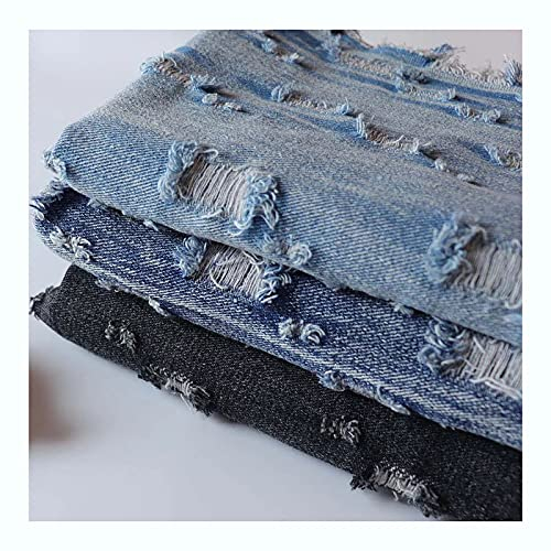 Yimihua Jeansstoff Baumwoll-Denim-Stoff Heimtextilien Blue Jeans Stoff Mit Gebrochenen Löchern Kleidungsmaterialien zum Nähen Von Hosen Jacken Mode Denim DIY Handwerk(Color:Hellblau)