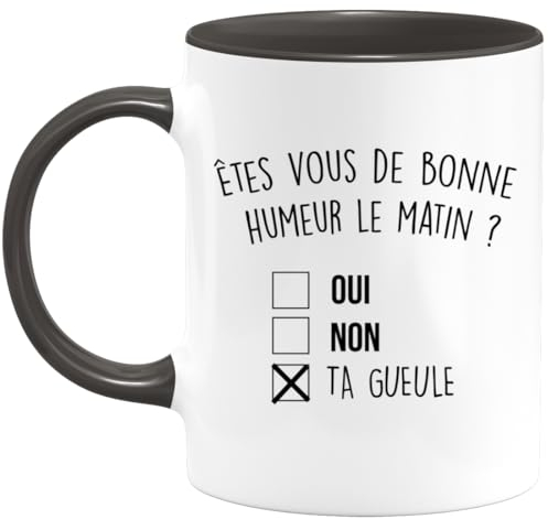 quotedazur - Mug Humour Noir - Ëtes-vous De Bonne Humeur Le Matin Oui Non - Tasse Cadeau Anniversaire Saint-Valentin Râleur Noël Drôle Fun - Noir/Céramique