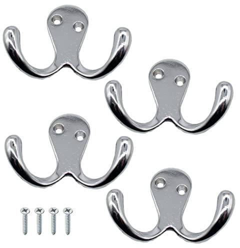 EAI Double Robe Hook for Coats Bath Towels 55x76mm Pack of 4 (Polished Chrome)