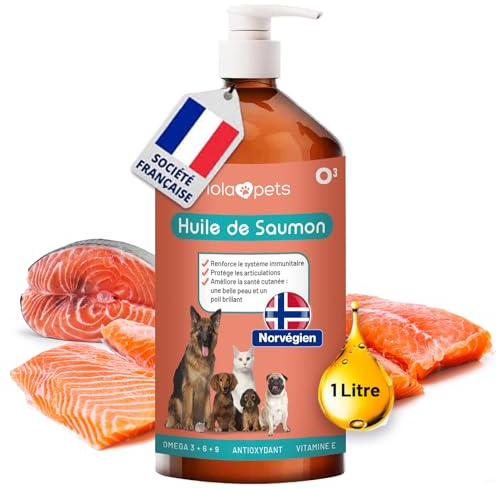 Huile de Saumon Chien et Chat 1 Litre de NORVÈGE - Omega 3+6+9, Vitamine E