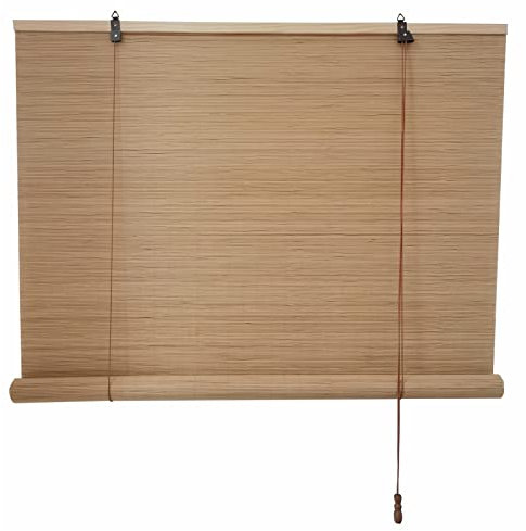 JIAJUTUI001 Tenda a Rullo in Bamboo Naturale per Tenda a Rullo in bambù in Casa Esterno retrò Tapparella a Rullo in Listelli di bambù Midollino Bamboo con Arrotolamento a Carrucola (90x200cm/36x79in)