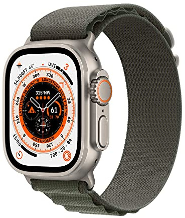 Apple Watch Ultra (GPS + Cellular, 49mm) Smart watch - Titanium Case with Green Alpine Loop - Medium. Fitness Tracker, Precision GPS, Action Button, Extra-Long Battery Life, Brighter Retina Display