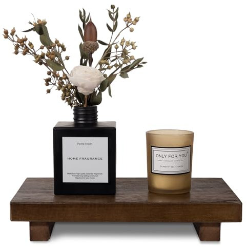 Bandeja de madera pequeña con pedestal para decoración de baño, tarima decorativa de madera para tocador, mostrador o fregadero, 22,9 x 15 cm, color nogal