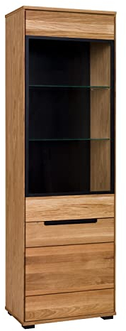 Home4You Vitrine - Eiche geölt teilmassiv - Glas - B 63 cm - 2 Türen