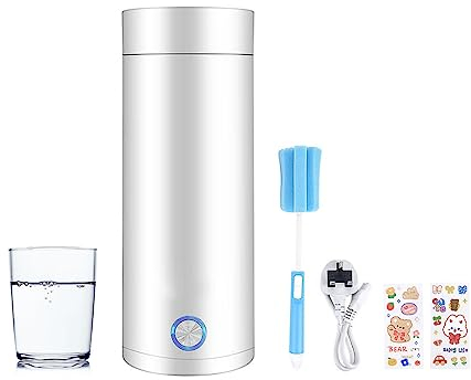 Hitopin Portable Travel Kettle, 400ML, Automatic Shut-off, Tea Kettle, with 2PCS Stickers and 1PC Cup Brush, for Tea, Coffee, Milk (White)