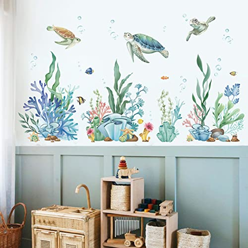 wondever Wandtattoo Unter dem Meer Meeresschildkröten Wandaufkleber Seetang Gras Wandsticker Wanddeko für Kinderzimmer Babyzimmer Badezimmer