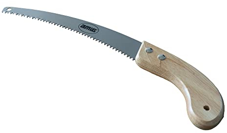 Amig - Seghetto da Potatura | Lama Curva in Acciaio 300 mm | Manico Curvo Ergonomico in Legno | Sega Manuale in Acciaio | Leggera e Comoda per Tagliare Rami e Tronchi