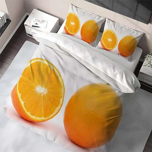 Orange Kinderbettwäsche 100x135 3 Teiliges Set Kuschel Baby Bettwäsche Mikrofaser Bettbezug Frucht mit Reißverschluss Deckenbezug Geeignet für Jungen Mädchen(1 Bettbezug + 2 Kissenbezug 40x60)