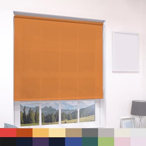 Deluxe Daylight Roller Blinds Light Filtering Premium Fabric Easy Fit Metal Brackets Bedroom Living Room Office Child Safe 160cm Length Trimmable Orange 060cm