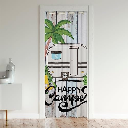 Sommer Camping Vorhang für Innentür Raumteiler für Schlafzimmer Wohnzimmer Camping On Rustikal Holzdiele Türvorhang 132x203cm Rv Auto Reisen Vorhang Palm Blatt