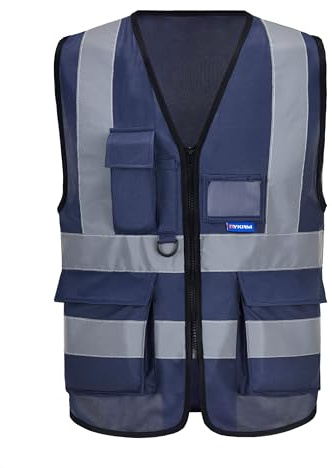 AYKRM 21 Couleurs 7 Poches de Classe 2 Gilet de sécurité Bleu Marin Haute visibilité Devant avec des Bandes réfléchissantes, Unisexe