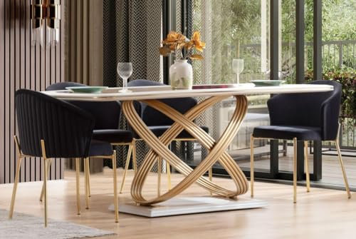 Casa Padrino Table à Manger de Luxe avec Plateau en Verre Blanc/Or 207 x 97 x H. 79 cm - Meuble de Salle à Manger - Meuble de Luxe - Collection Luxe