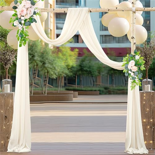 Lukery Hochzeit Vorhang Hochzeitsbogen, Querbehang Gardine Freihanddeko Himmelbett Vorhänge Stoff Tüll Transparent Voile Dekoration für Fotografie Party Hochzeit (75x1000cm(32FT),32 Beige)