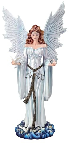 Engelfigur mit Tauben 42 cm | Himmelsfrieden weiß Statue Fee Elfe Friedensengel