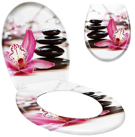 SUBTLETY Oval Toilettendeckel mit Absenkautomatik O Form Klodeckel aus Kunststoff Toilettensitz inkl. Brille & Verstellbaren Scharnieren Quick-Release WC-Sitze für Einfach Reinigung (Motive L)