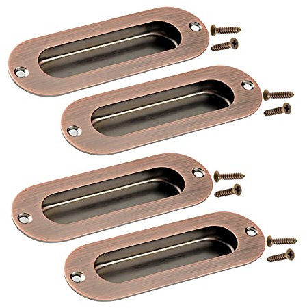 Verdeckte Türgriffe,Schiebetürgriffe Versteckter Griff, Edelstahl-Schiebetürgriff, Muschelgriff, Griff, Fingerzug for Tor, Küchenschrank, Schrank, Schublade (Länge 120 mm, Schwarz-2) ( Color : Red Bro