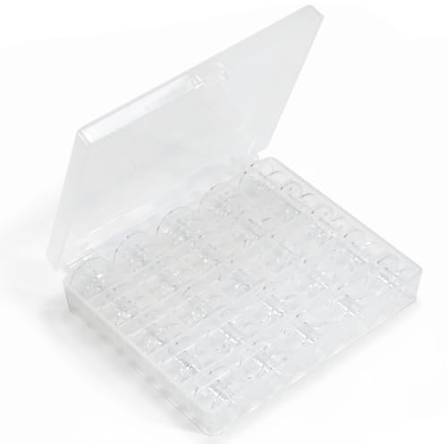 Lote de 25 bobinas para máquina de Coser Universal de plástico con Caja de Almacenamiento (Transparente)
