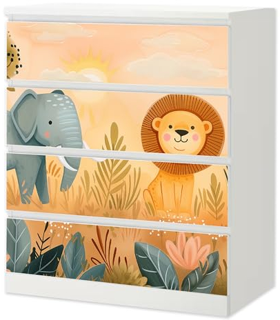 Sunnywall® Möbelfolie passend für IKEA Malm Kommode Schrankfolie Aufkleber mit Löwe Motiv | blasenfrei verkleben | Kinderzimmer 4er 80 cm