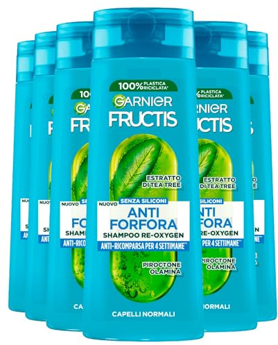 Garnier Fructis Re-Oxygen Anti-Schuppen-Shampoo für normales Haar, vegane Formel mit Teebaum-Extrakt, ohne Silikon, verhindert und beseitigt Schuppen – 6 Flaschen à 250 ml