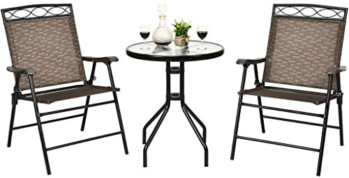 Ensemble 3 pièces Table de bar bistrot avec 2 chaises pliantes et table en verre (D comme indiqué)