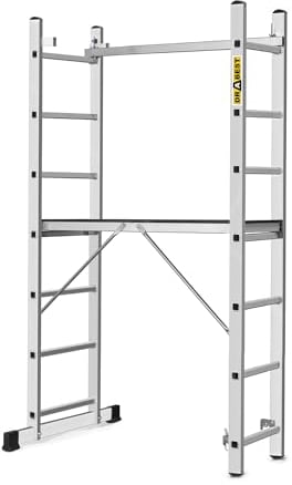 DRABEST Escalera básica de Aluminio - 2x7 peldaños - andamio - Escalera Plegable - Escalera Multiusos con Plataforma de Trabajo - Regulable en Altura, Plegable - Escalera de Aluminio, CONSTRUCCIÓN