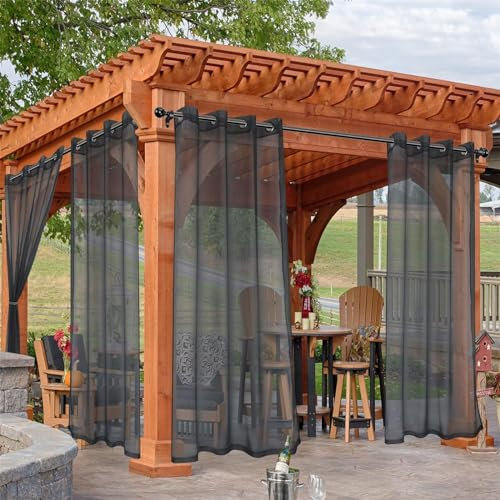 Hiseng Rideaux D'extérieur Imperméable Transparent 2 Pièces Rideau Voilage avec œillets Protection Solaire Occultant Isolant pour Pergola Jardin Tonnelle Terrasse Balcon (132x274cm,Gris foncé)