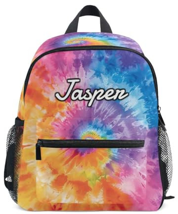 CHIFIGNO Individueller Rucksack mit Namen, personalisierter Kleinkind-Rucksack für Jungen und Mädchen, individuelle Büchertasche für Schule, Reisen, Rainbow Tie Dye-1, Medium