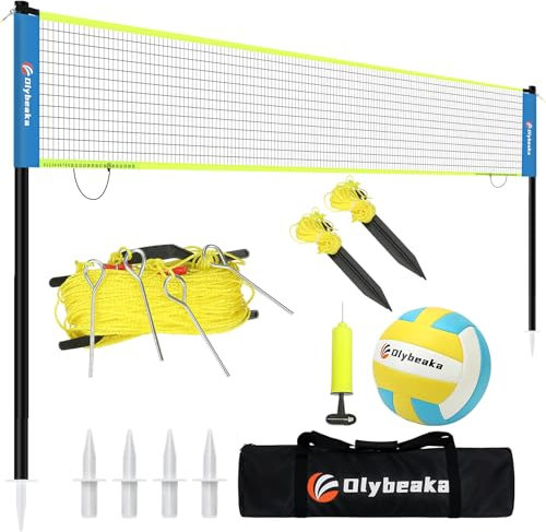 Portable Outdoor Volleyball Net Set for Backyard Beach with Adjustable Poles, Durable 20ft/32ft Net, Soft PU Volleyball & Pump, Carry Bag - Easy Set Up & Durable