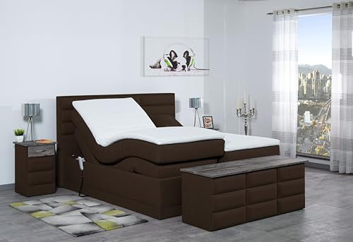 Boxspringbett Pino 240x220, WT-Dunkel Braun, 7-Zohnen Taschenfederkernmatratze, Ergoflex - Inklusive Aufbau - Deutscher Hersteller