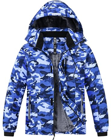 MoFiz Veste de Ski Garçon Hiver Chaud Manteau de Neige Imperméable de Montagne en Polaire Coupe-Vent Enfants Blouson avec Capuche Amovible 6-18 Ans