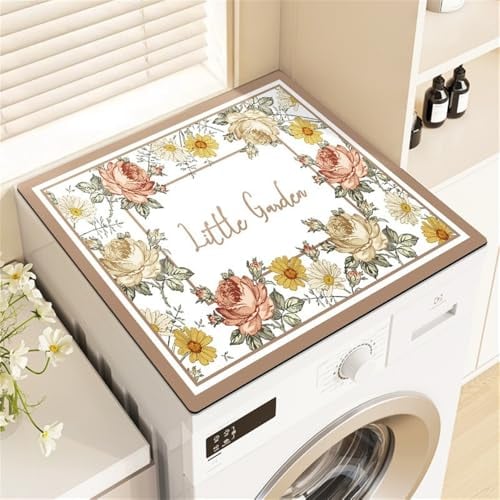 Odot Tapis de Protection pour Dessus de Machine à Laver, Antidérapant Housse de Machine à Laver pour Machine à Laver ou Sèche-Linge Buanderie Réfrigérateur -Fleur Élégante (30x40cm,Jardin)