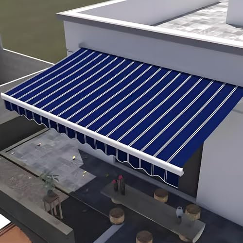 Markisentuch Markisestoff Volant Für Markisen Markisenbespannung Markisenvolant Ersatzvolant Gestreift Markise Markiese Ersatzstoff 2x1.5m(6.5x4.9 FT)Kein Rahmen Sonnen Schutz UV Regen Und Schnee Blau